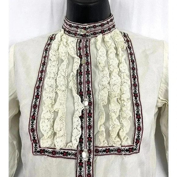 VTG Lord & Taylor Beige Tunic Top Embroidered Trim Long Sleeve SMALL - Picture 11 of 13